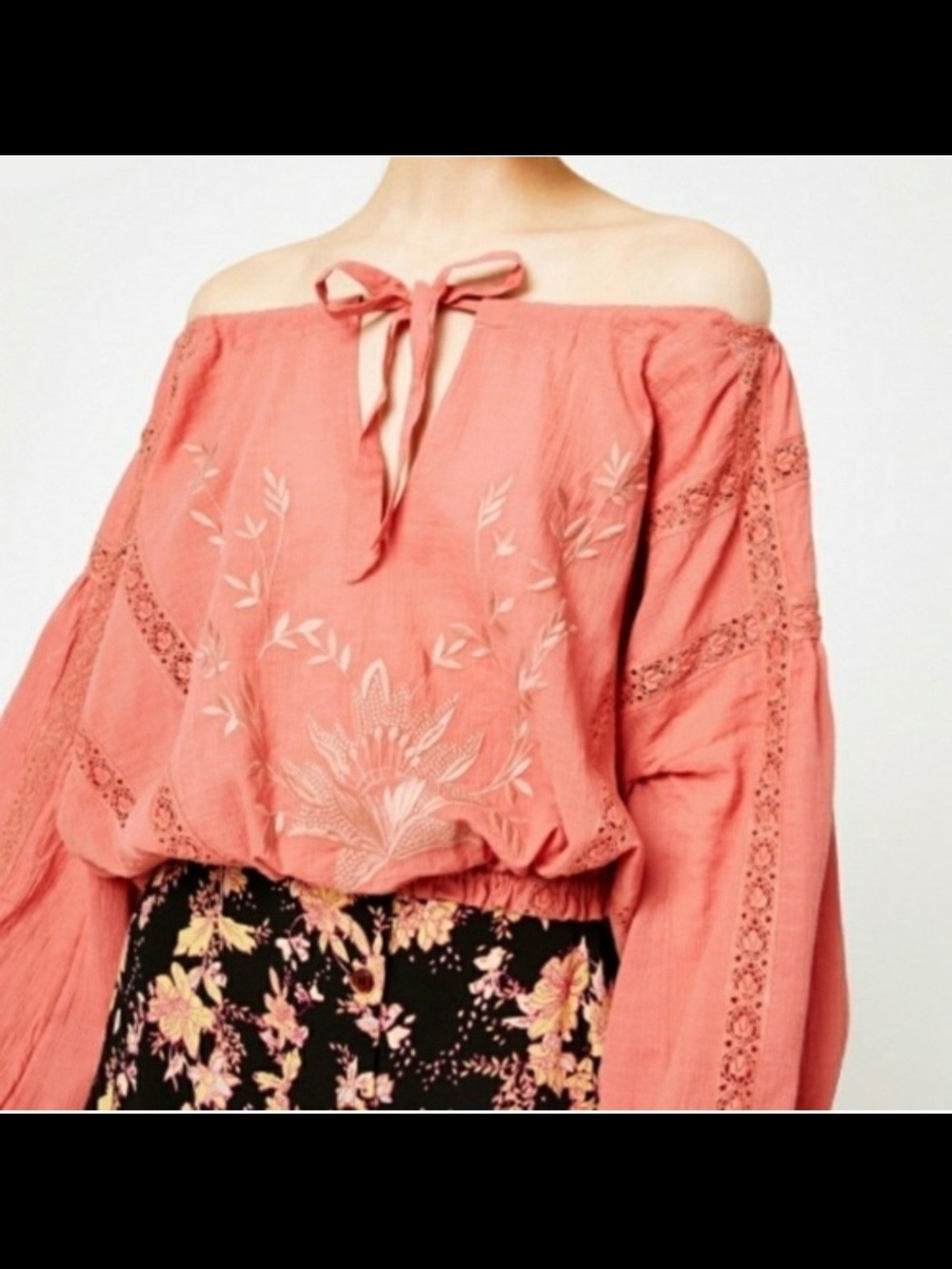 B2 Free People Rust Pink Embroidered Tie-Front Peasant Tunic - Picture 4 of 8